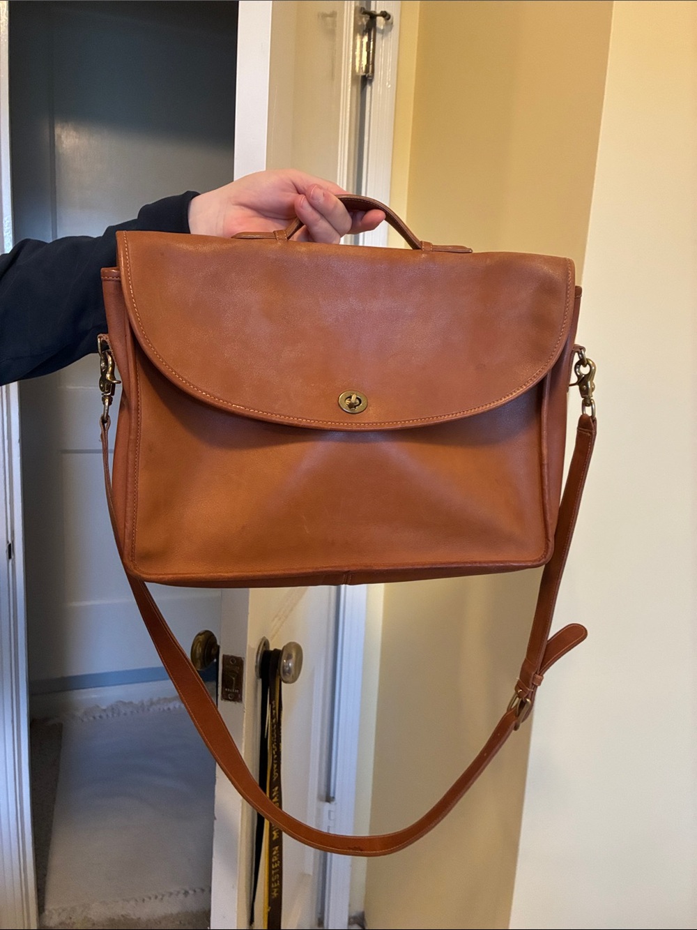 Coach Men's Leather Messenger Bag in Tan Brown